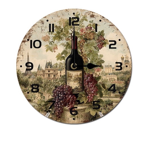 ZXCXRQFa Red Wine Glass Leaf Grapes Wall Clocks Battery Operated 10 Inch Silent Non-Ticking Quiet Desk Clock Decor for Living Room Home Office School Kitchen