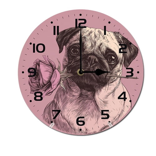 ZXCXRQFa Rose Dog Silent Non Ticking Round Wall Clock Home Decor Battery Operated Decorative for Living Room, Kitchen, Bedroom Clock Art