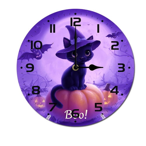 ZXCXRQFa Round Desk Clocks, Halloween Pumpkin Clock Wall Decor Battery Operated Floral Clocks Spring Wall Clocks Round Desk Clock 10 in Non Ticking Analog Bathroom Clocks