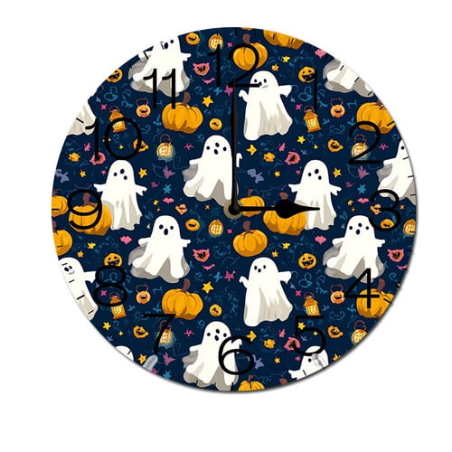 ZXCXRQFa Round Desk Clocks, Halloween Pumpkin Wall Clock Battery Operated Non Ticking Silent Analog Rustic Farmhouse Round Clock Wood Decor for Home Kitchen Living Room Bathroom