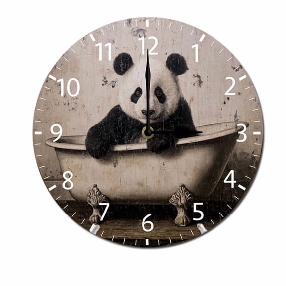 ZXCXRQFa Rustic Bathtub Panda Home Decorative Haning Clock Wall Decor Silent Non Ticking Round Clock for Living Room Kitchen Bedroom Dining Room 10 Inch
