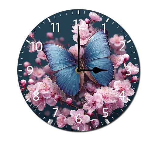ZXCXRQFa Rustic Beautiful Butterfly Silent Non Ticking Wooden Clock 10 Inch, Round Wall Clock,Decorative for Living Room, Kitchen, Home,Bathroom, Bedroom, Office or School
