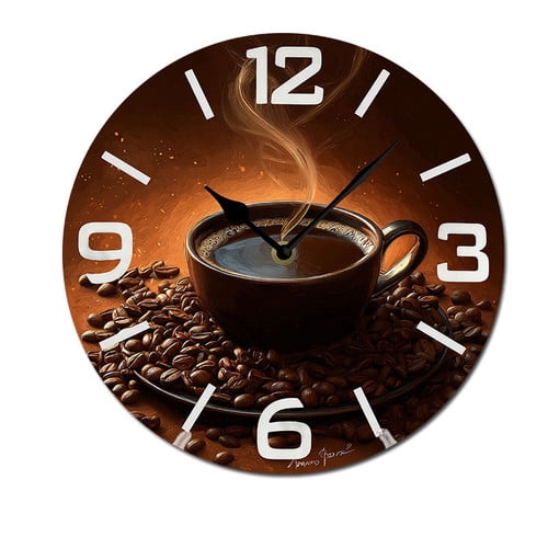 ZXCXRQFa Rustic Coffee Theme Clock Home Decor Round Wood 10 Inch Wall Clocks Non Ticking Silent Clock Art for Living Room Kitchen Bedroom Decorative