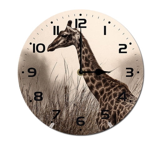 ZXCXRQFa Rustic Giraffe Wall Clock Non Ticking Silent Kitchen Clock Round Battery Operated Clocks 10 inch for Living Room Bedroom Decor