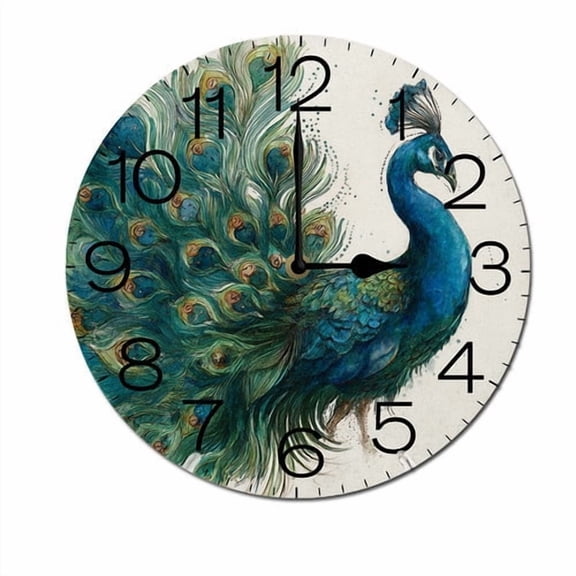 ZXCXRQFa Rustic Watercolor Peacock Wall Clocks Battery Operated 10 Inch Silent Non-Ticking Quiet Desk Clock Decor for Living Room Home Office School Kitchen