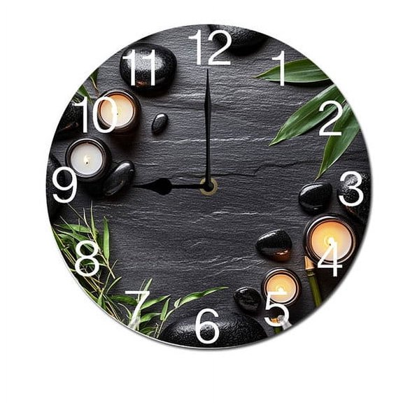 ZXCXRQFa Scented Candle Stone Spa Oil Green Bamboo Silent Non Ticking Round Wood Wall Clocks Battery Operated Easy to Read 10 Inch Decorative Home Decor for Living Room,Bedroom,Kids Room