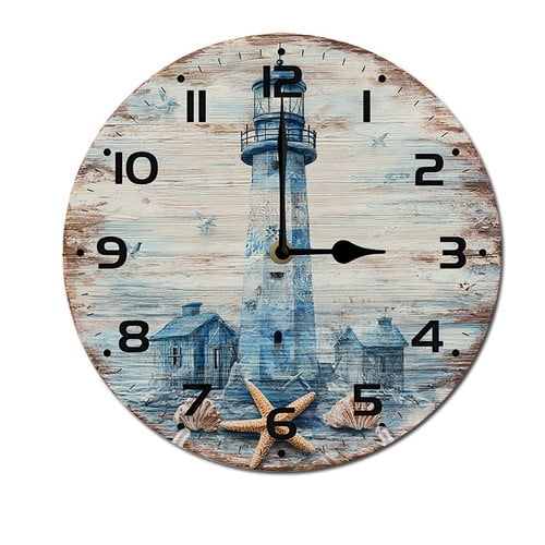 ZXCXRQFa Seagull Seaside Lighthouse Clock Wall Decor Battery Operated Floral Clocks Spring Wall Clocks Round Desk Clock 10 in Non Ticking Analog Bathroom Clocks
