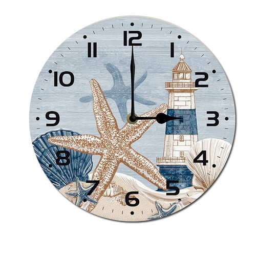 ZXCXRQFa Seagull Seaside Lighthouse Silent Non Ticking Round Wall Clock Home Decor Battery Operated Decorative for Living Room, Kitchen, Bedroom Clock Art
