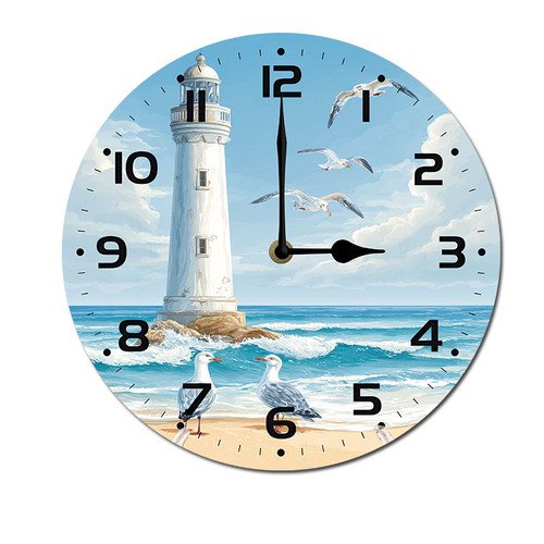 ZXCXRQFa Seagull Seaside Lighthouse Vintage Silent Non Ticking Round Wood Wall Clocks Battery Operated Easy to Read 10 Inch Decorative Home Decor for Living Room,Bedroom,Kids Room