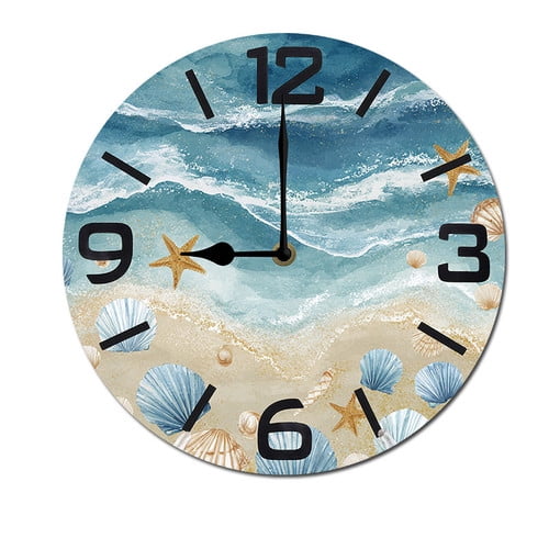 ZXCXRQFa Seashells Starfish Ocean Wall Clock Art Hanging Clocks Silent Non-Ticking Desk Clock Battery Operated Round Home Style Numeral Decorative Wall Clocks
