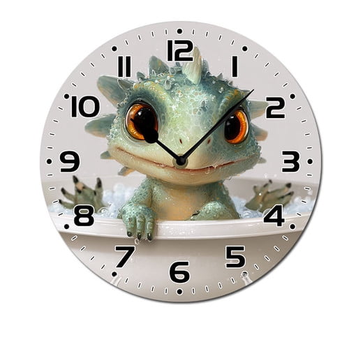 ZXCXRQFa Silent Clocks Cute Baby Dinosaur In Bathtub 10" Retro Vintage Clock Non-Ticking Silent Wood Wall Clocks Battery Operated Decor Retro Design for Kitchen/Living Room/Bedroom/Farmhouse