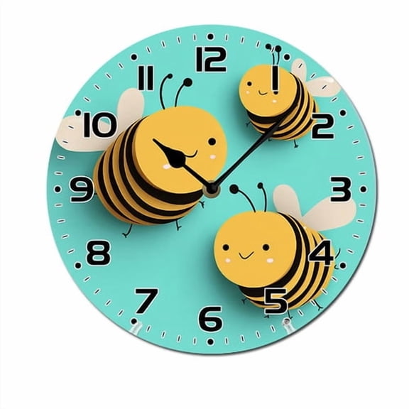 ZXCXRQFa Silent Clocks Cute Cartoon Bees Wood Wall Clock Silent Non-Ticking Kitchen Desk Clock Battery Operated Analog Decorative Round Clocks 10 in Garden Home Decor