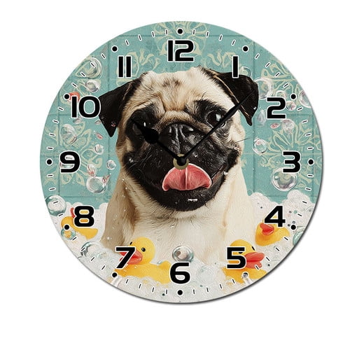 ZXCXRQFa Silent Clocks Cute Dog And Duck In Bathtub Wooden Silent Non-Ticking 10 Inch Round Clocks Battery Operated Analog for Living Room Kitchen Bedroom Bathroom Office Home School Decor