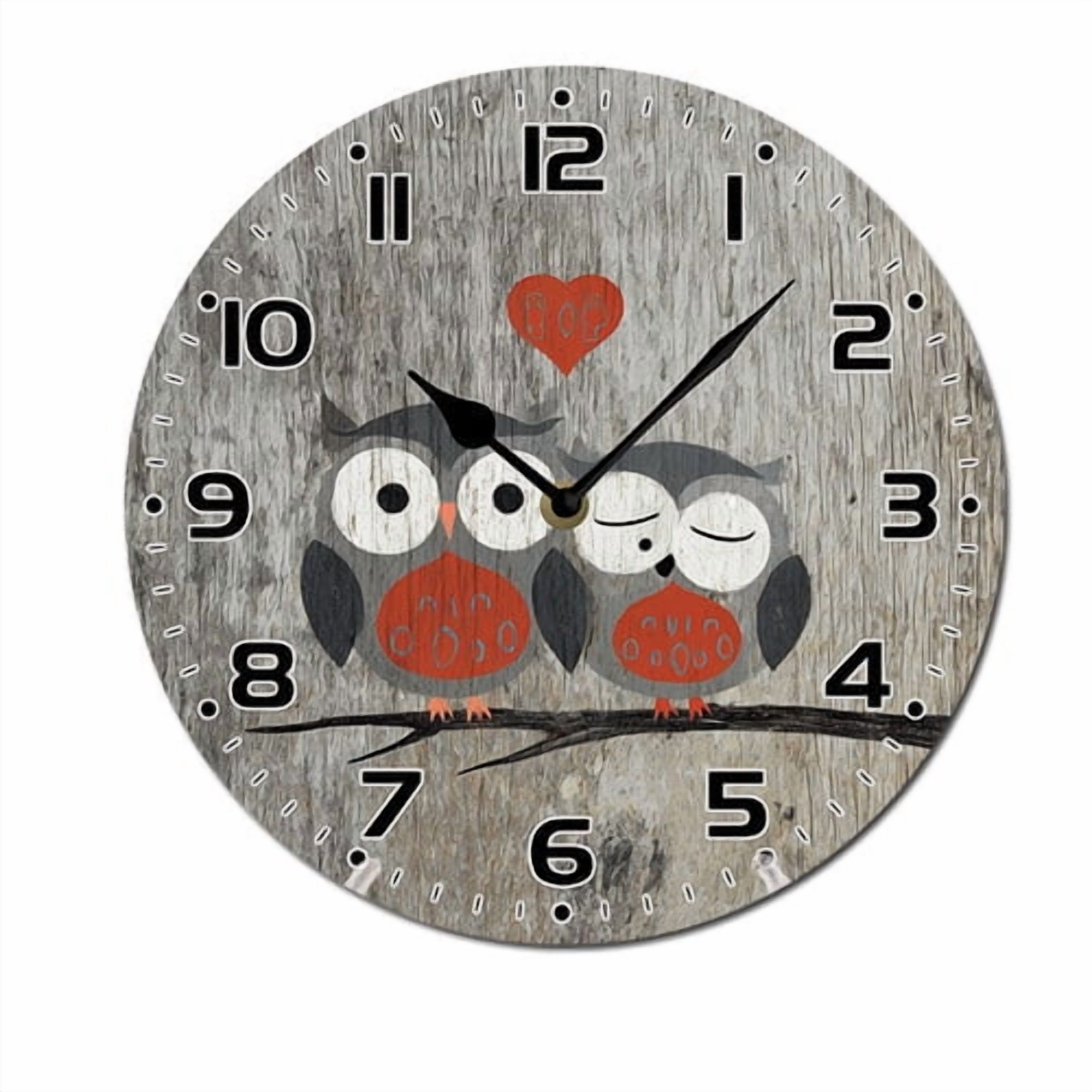 ZXCXRQFa Silent Clocks Cute Gray Two Owls Love Clock Home Decor Round ...