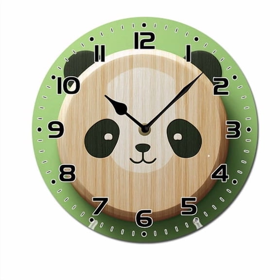 ZXCXRQFa Silent Clocks Cute Panda Animal Vintage Silent Non Ticking Round Wood Wall Clocks Battery Operated Easy to Read 10 Inch Decorative Home Decor for Living Room,Bedroom,Kids Room