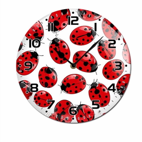 ZXCXRQFa Silent Clocks Cute Red Ladybug Pattern Wall Clock Battery Operated Non Ticking Silent Analog Rustic Farmhouse Round Clock Wood Decor for Home Kitchen Living Room Bathroom