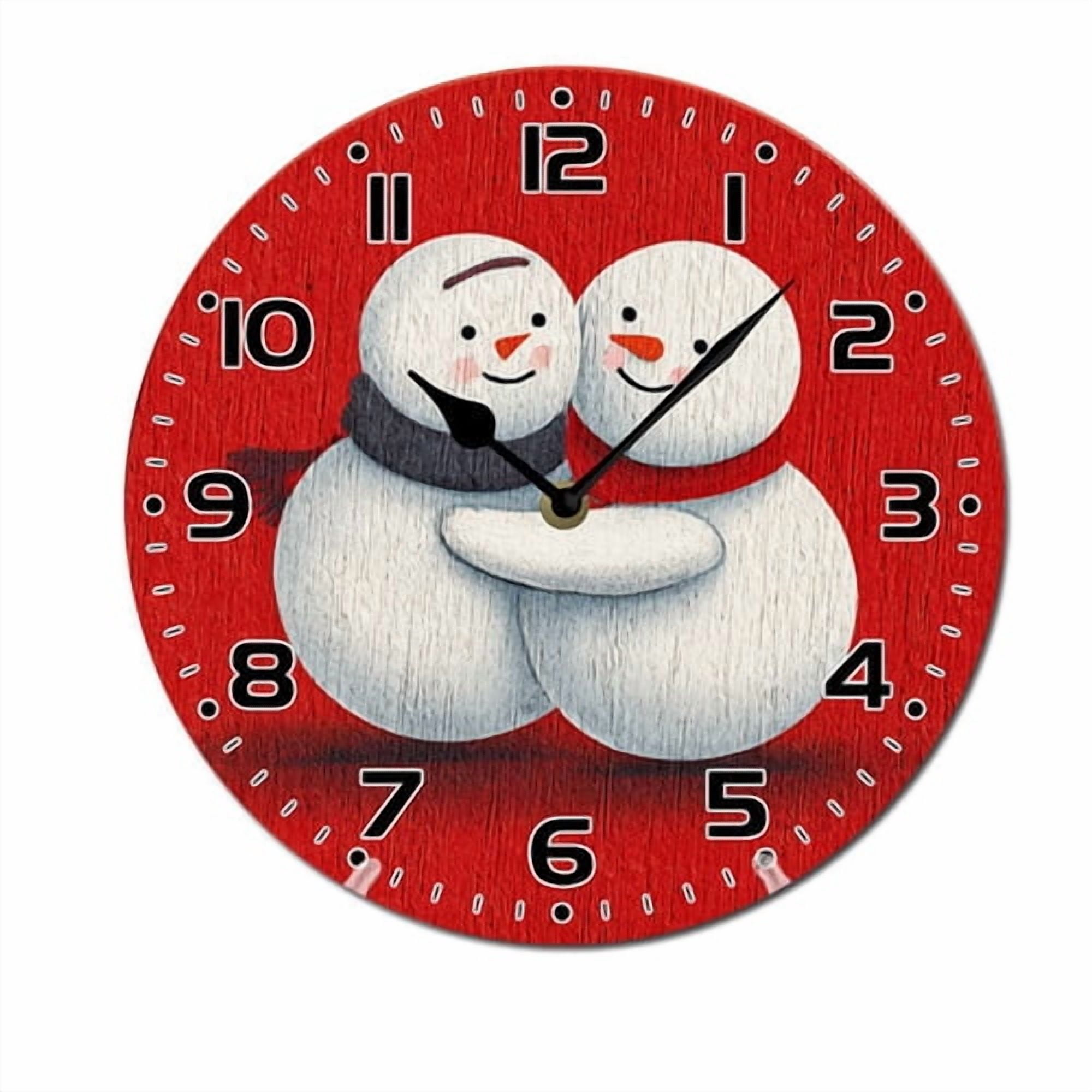 ZXCXRQFa Silent Clocks Cute Snowman Hug Xmas Holiday Silent Wall Clock ...