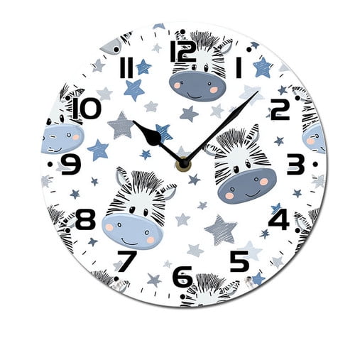 ZXCXRQFa Silent Clocks Cute Zebra Star 10" Retro Vintage Clock Non-Ticking Silent Wood Wall Clocks Battery Operated Decor Retro Design for Kitchen/Living Room/Bedroom/Farmhouse