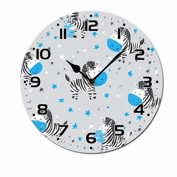 ZXCXRQFa Silent Clocks Cute Zebra Star Round Wood Wall Clock, 10 Inch Battery Operated Analog Quiet Desk Clock for Home,Kitchen,Office,School,Bathroom