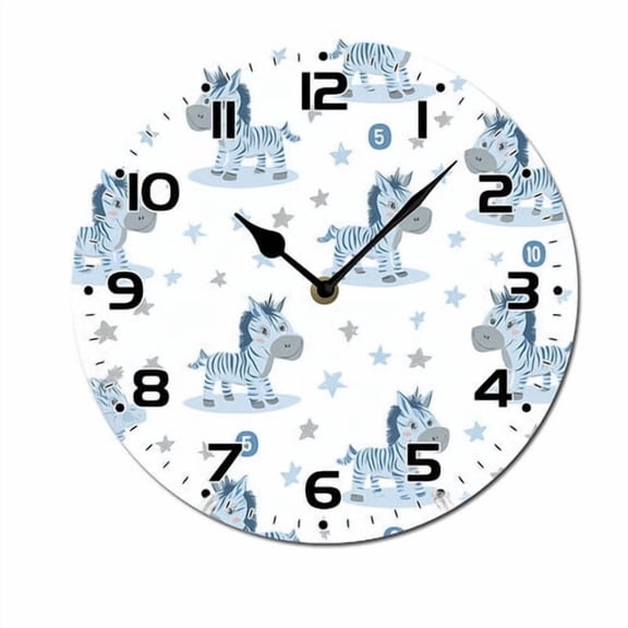 ZXCXRQFa Silent Clocks Cute Zebra Star Wall Clock Silent 10 Inch Battery Operated Non Ticking Round Decorative Wood Quiet Clocks for Bedroom Office School Home