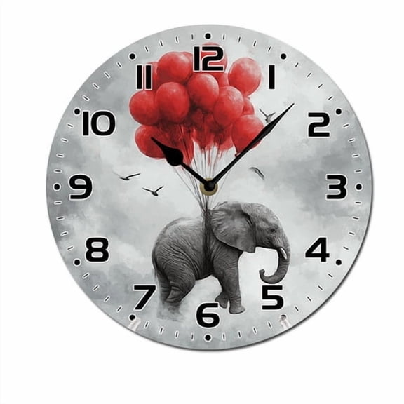 ZXCXRQFa Silent Clocks Elephant Flying Red Balloons Wall Clocks Battery Operated 10 Inch Silent Non-Ticking Quiet Desk Clock Decor for Living Room Home Office School Kitchen