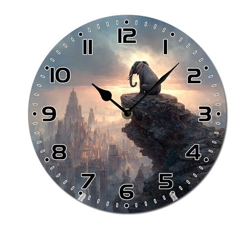 ZXCXRQFa Silent Clocks Elephant Sitting On Mountain Round Wall Clock Daisy Silent Non Ticking Wooden Wall Clocks Battery Operated for Home Office School Decor,10 Inch