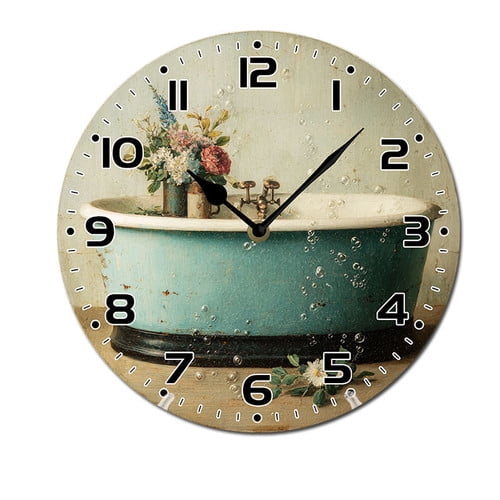 ZXCXRQFa Silent Clocks Flower Bathtub Fram Theme Battery Operated Silent Wall Clock Decor for Home, Kitchen, Living Room, Office, Bedroom, or Bathroom (10 Inch）
