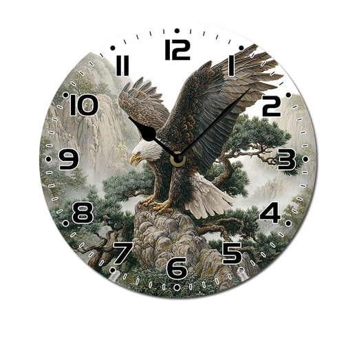 ZXCXRQFa Silent Clocks Flying Eagle Kitchen Home 10 Inch Silent Vintage Design Round Wall Clock Numerals Design Non Ticking Retro Clocks Home Decor Desk Clock