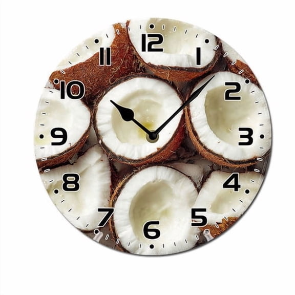 ZXCXRQFa Silent Clocks Fruit Coconut 10" Retro Vintage Clock Non-Ticking Silent Wood Wall Clocks Battery Operated Decor Retro Design for Kitchen/Living Room/Bedroom/Farmhouse