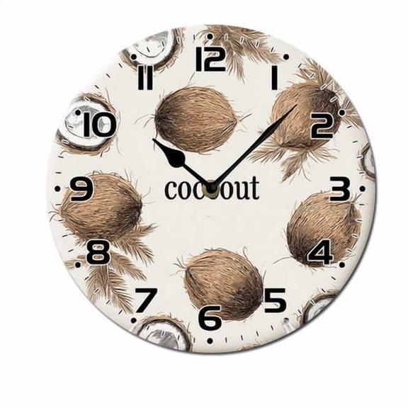 ZXCXRQFa Silent Clocks Fruit Coconut Silent Wall Clock for Bathroom Indoor Decoration No Ticking 10 Inch Round Small Clock for Hospital Classroom Home Living Room