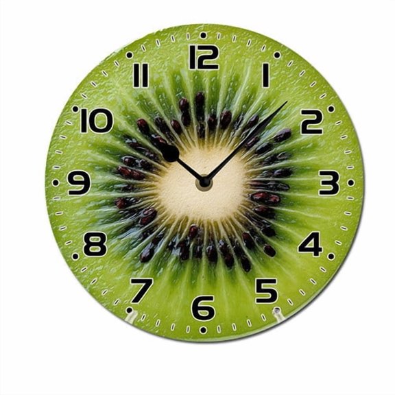 ZXCXRQFa Silent Clocks Kiwi Fruit In Green Home Decorative Haning Clock Wall Decor Silent Non Ticking Round Clock for Living Room Kitchen Bedroom Dining Room 10 Inch