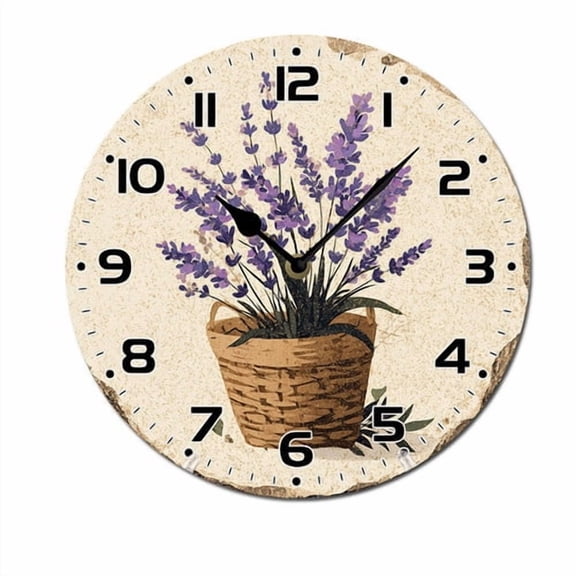 ZXCXRQFa Silent Clocks Lavender Autumn Forest Spring Wood Wall Clock Silent Non-Ticking Kitchen Desk Clock Battery Operated Analog Decorative Round Clocks 10 in Garden Home Decor