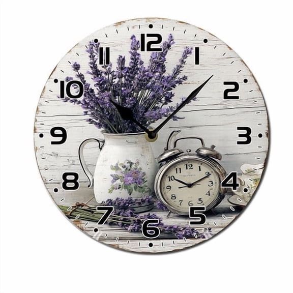 ZXCXRQFa Silent Clocks Lavender Coffee Cup Silent Non Ticking Battery Operated Clock Vintage Round Clocks or Garage Basement Restaurant Workshop Wall Art 10inch