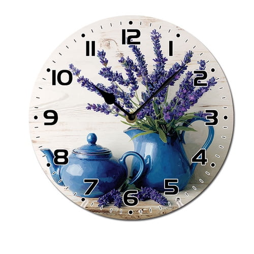 ZXCXRQFa Silent Clocks Lavender Tea Cup Coffee Theme Battery Operated Silent Wall Clock Decor for Home, Kitchen, Living Room, Office, Bedroom, or Bathroom (10 Inch)