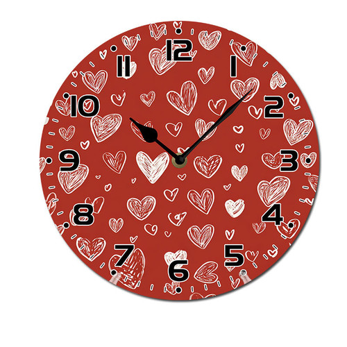 ZXCXRQFa Silent Clocks Red Heart Shaped Pattern Round Wood Wall Clock ...