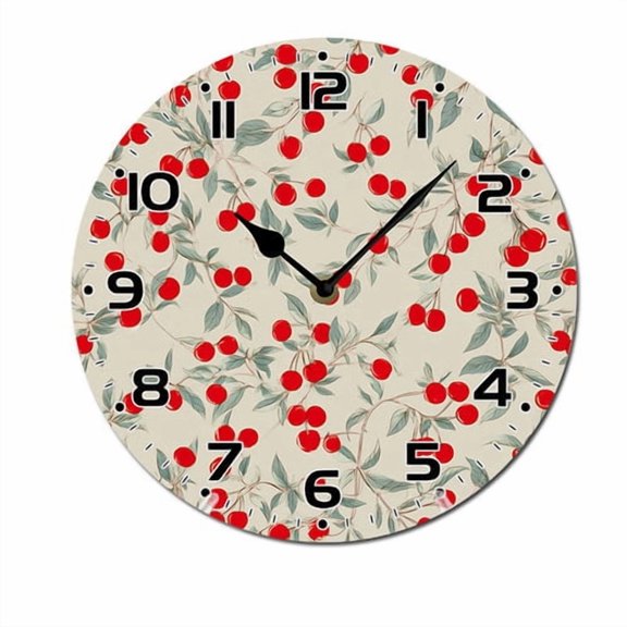 ZXCXRQFa Silent Clocks Retro Cherry Pattern Silent Non Ticking Wooden Clock 10 Inch, Round Wall Clock,Decorative for Living Room, Kitchen, Home,Bathroom, Bedroom, Office or School