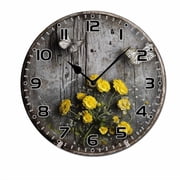 ZXCXRQFa Silent Clocks Rutic Daisy Butterfly Wall Clock Art Hanging Clocks Silent Non-Ticking Desk Clock Battery Operated Round Home Style Numeral Decorative Wall Clocks