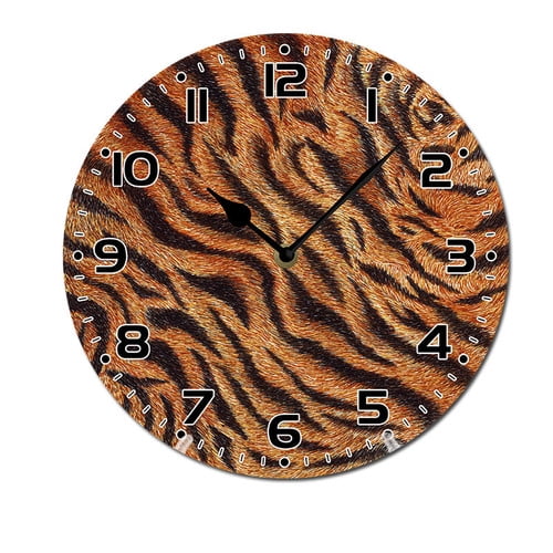 ZXCXRQFa Silent Clocks Tiger Stripes Animal Wall Clock Battery Operated Non Ticking Silent Analog Rustic Farmhouse Round Clock Wood Decor for Home Kitchen Living Room Bathroom