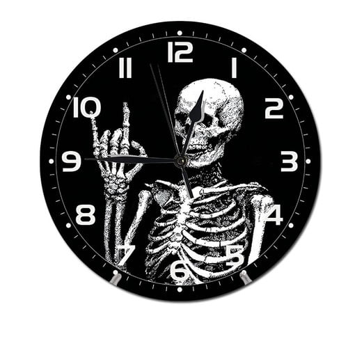 ZXCXRQFa Skeleton Skull Halloween Wall Clock Non Ticking Silent Kitchen Clock Round Battery Operated Clocks 10 inch for Living Room Bedroom Decor