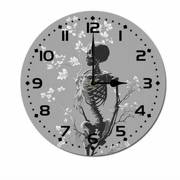 ZXCXRQFa Skull Skeleton Tree Halloween Silent Wall Clocks for Living Room Kitchen Decor Bathroom Farmhouse Non Ticking Decorative Clock 10-Inch Round Clocks
