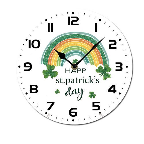 ZXCXRQFa St.Patrick's Day Wall Clocks Watercolor Rainbow Wall Clock Silent 10 Inch Battery Operated Non Ticking Round Decorative Wood Quiet Clocks for Bedroom Office School Home