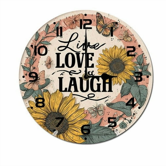 ZXCXRQFa Sunflower Floral Wall Clock Battery Operated Non Ticking Silent Analog Rustic Farmhouse Round Clock Wood Decor for Home Kitchen Living Room Bathroom