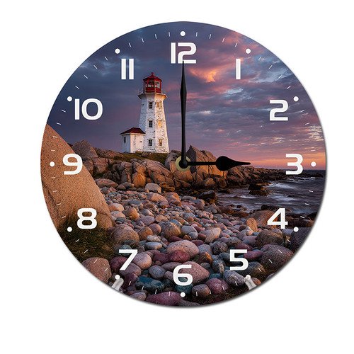 ZXCXRQFa Sunset Behind The Lighthouse Silent Wall Clocks for Living Room Kitchen Decor Bathroom Farmhouse Non Ticking Decorative Clock 10-Inch Round Clocks