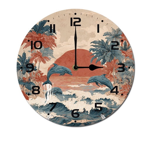 ZXCXRQFa Sunset Seascape Silent Non Ticking Round Wall Clock Home Decor Battery Operated Decorative for Living Room, Kitchen, Bedroom Clock Art