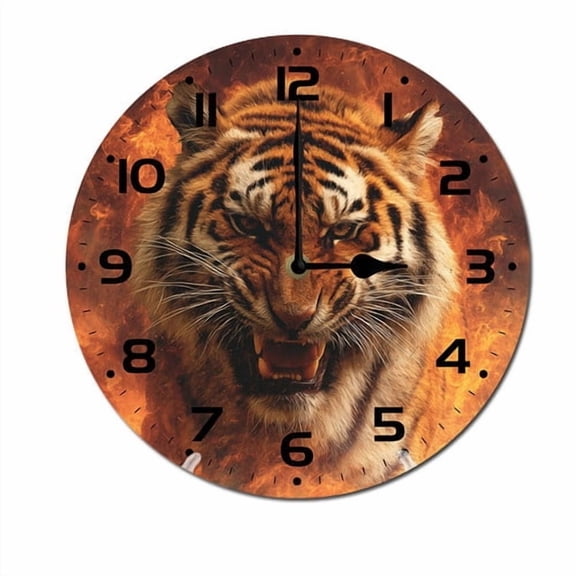 ZXCXRQFa Tiger Style Wooden Silent Non-Ticking 10 Inch Round Clocks Battery Operated Analog for Living Room Kitchen Bedroom Bathroom Office Home School Decor
