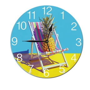 ZXCXRQFa Tropical Pineapple Summer Beach Silent Non Ticking Round Wall Clock Home Decor Battery Operated Decorative for Living Room, Kitchen, Bedroom Clock Art