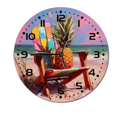 ZXCXRQFa Tropical Pineapple Summer Beach Wall Clocks Battery Operated 10 Inch Silent Non-Ticking Quiet Desk Clock Decor for Living Room Home Office School Kitchen