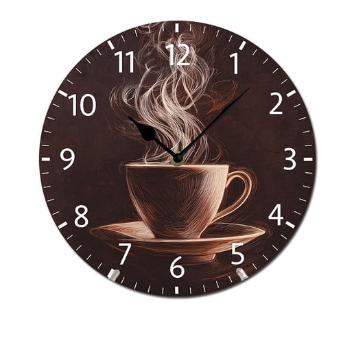 ZXCXRQFa Vintage Coffee Cup Clock Wall Decor Battery Operated Floral Clocks Spring Wall Clocks Round Desk Clock 10 in Non Ticking Analog Bathroom Clocks