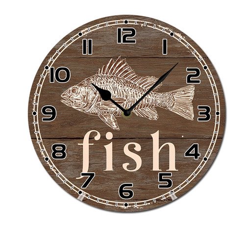 ZXCXRQFa Vintage Fish Bone Home Decorative Haning Clock Wall Decor Silent Non Ticking Round Clock for Living Room Kitchen Bedroom Dining Room 10 Inch