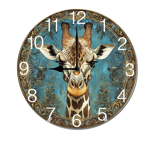 ZXCXRQFa Vintage Giraffe Round Wall Clock Daisy Silent Non Ticking Wooden Wall Clocks Battery Operated for Home Office School Decor,10 Inch